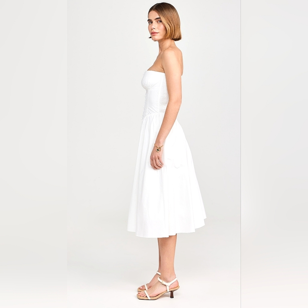 NEW Amanda Uprichard White Cotton Strapless Holland Midi Dress — Size Small - Picture 7 of 13